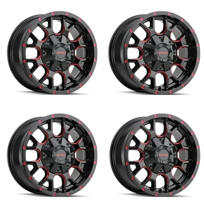 Juego 4 llantas 17" Mayhem Warrior 17x9 negro prisma rojo 6x135 6x5,5 llantas 18 mm camión Foto 1 de 4