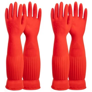 Rubber Dishwashing Cleaning Gloves (2-Pair) - Soft Fleece Lining, Reusable, W... - Picture 1 of 7