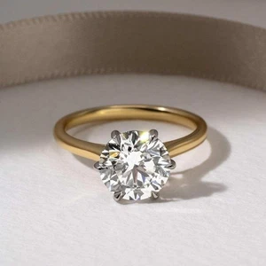 1Ct Round Cut Moissanite Solitaire Engagement Ring In Solid 14K Yellow Gold - Picture 1 of 7