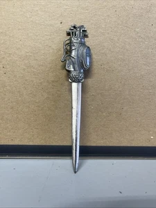 Vintage Zinn Golftasche mit Schlägern 6" Brieföffner Büro Zubehör Golfer Geschenk - Bild 1 von 8