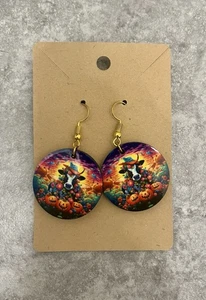 Runde baumelnde Sublimation Ohrringe Halloween Milchkuh süß - Bild 1 von 1