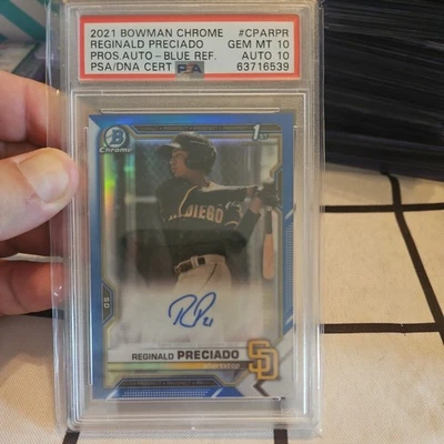 2021 Bowman Chrome #CPARPR Reginald Preciado Prospect Auto Blue Ref. PSA 10 - Image 1 of 4