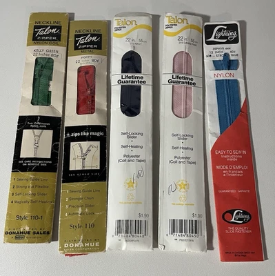 NOS  Lot of 5 Vintage Zippers 1970's Talon Lightning - Image 1 of 4