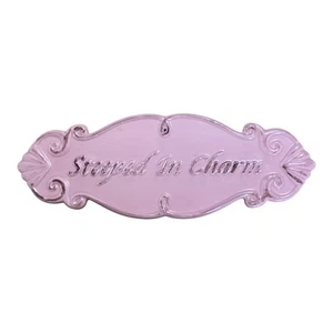Vintage Ceramic Steeped in Charm Pink Door Wall Plaque Primitive Farmhouse - Picture 1 of 8