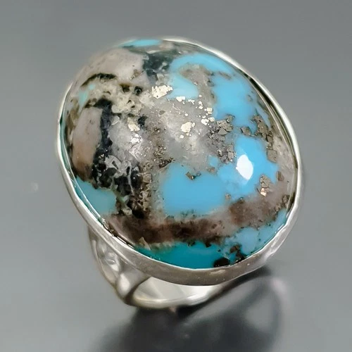 Pedra preciosa 36 ct+ anel turquesa natural prata esterlina 925 tamanho 7,5 /R418894 - Imagem 1 de 4