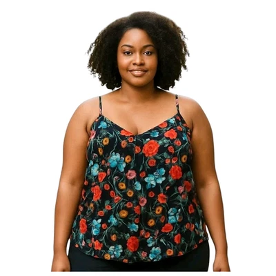 Camiseta Tankini Verde Aqua para Mujer Talla Grande 22W Negra Floral Triple Niveles Volantes Foto 1 de 4