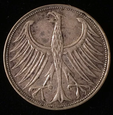Alemania 1970 G 5 marcos de plata, casa de moneda de Karlsruhe Foto 1 de 2