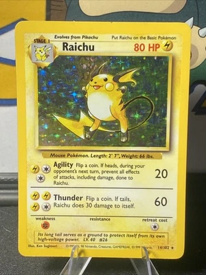 Pokémon TCG Raichu 014/102 Base Set Unlimited Holo Rare Vintage 1999 WOTC - Image 1 of 4