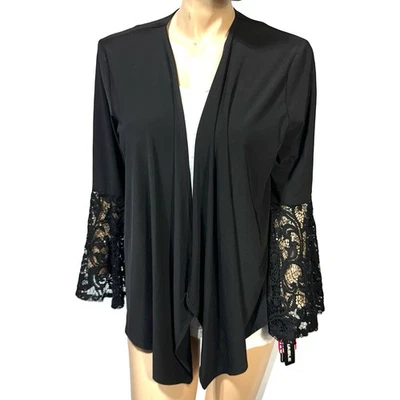 R&M Richards Black Jacket Lace & Sequins Bell Sleeve Topper Size XL NWT - Image 1 of 4