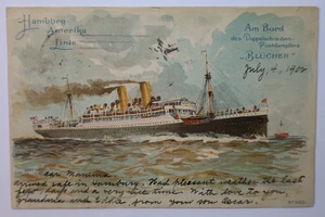 1902 Hamburg-Amerika Linie Am Bord Blucher Steamer Ship Vintage Postcard - Picture 1 of 2