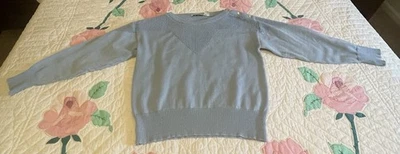 Andrew St. John Light Blue Knit Sweater Top Three Buttons Round Neckline Size L - Image 1 of 4