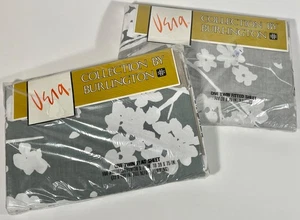 VINTAGE VERA NEUMANN BURLINGTON TWIN FITTED + FLAT SHEETS SET PLUM BLOSSOMS USA - Picture 1 of 6