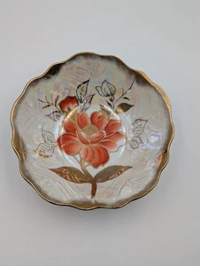 Irisierende perlmuttfarbene Schale handbemalt orange rosegoldfarbener Rand gewellt Japan - Bild 1 von 5