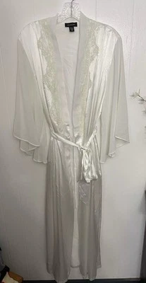 Jones New York L/XL White Full Length Robe Lace Detail Sheer Bell Sleeve - Image 1 of 4