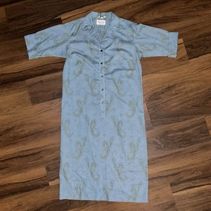 Vintage Glenbrooke 60s Day Dress Womens 9/10 Blue Green Paisley Mod Short Sleeve - Picture 1 of 8