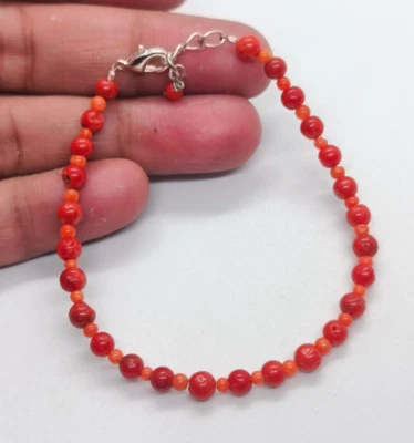 Bracciale in vero argento tondo corallo rosso - pietra rotonda corallo rosso ... - Immagine 1 di 4