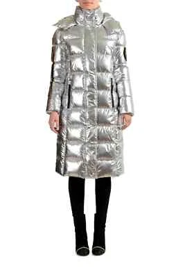 Nueva Chaqueta Parka Larga $850 Plein Sport Para Mujer Plateada con Capucha Estampado de Logotipo Cremallera S Foto 1 de 4