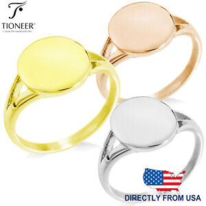 Stainless Steel Oval Top Polished Statement Classic Signet Ring FREE ENGRAVE