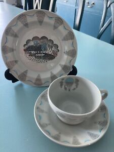 Superb Wedgwood Eric Ravilious Travel trio Cup Saucer Plate Balloon & Snow Scene