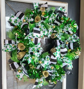 XL Fun Green Bling St. Patrick's Day Deco Mesh Front Door Wreath Home Decoration - Picture 1 of 6