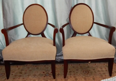 ~BAKER FURNITURE~ Barbara Barry SET of 2 Oval X-BACK ARM CHAIRS 🪑Local Pick Up Cover