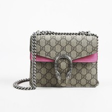 Gucci Beige & Pink Coated Canvas & Suede Mini Crossbody "Dionysus" Flap Bag