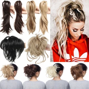 100% Real NEW Jaw Claw On Ponytail Clip In Natural Hair Extensions Shades Mix L - Picture 1 of 27