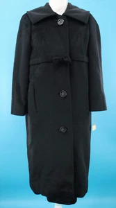 VTG Women's 50s 60s 2 PC Black Woolen Long Coat & Skirt Set Sz S 1950s 1960s - Picture 1 of 20