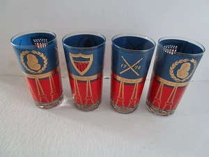 Juego Patriótico Bicentenario De Colección 4 Vasos Vidrio Tambor Escudo Deco 1976 12 Oz. - Imagen 1 de 10