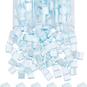1bag 240pcs Glass Seed Beads 2-Hole Rectangle Light Sky Blue 5x4.5~5.5x2~2.5mm - Picture 1 of 6