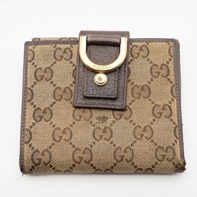 GUCCI Cartera de Lona Cuero Plegable GG Beige Auténtica Usada de JAPÓN Foto 1 de 4