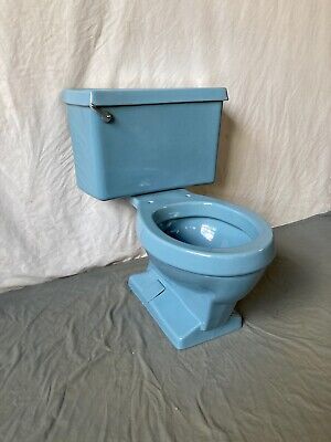  Vtg Twilight Blue Porcelain Toilet Bowl Tank Lid Old Eljer Retro Bath 212-22E • 639.81$