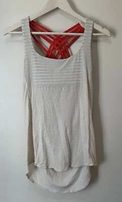 Lululemon Free To Be Wild 2 In 1 Tank Bra Ivory/blk/coral Striped Size 6 - Image 1 of 4