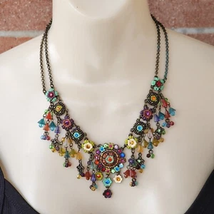 Colorful Metal Enamel Necklace Chandlier Arcylic Beads Tassels Rhinestone Brass - Picture 1 of 19