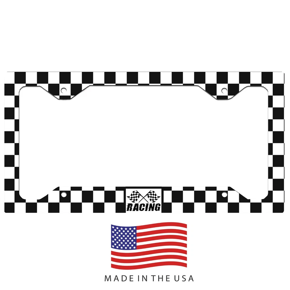 Marco de matrícula de aluminio Race Checker blanco y negro. Coche, camión, SUV, etiqueta Foto 1 de 1