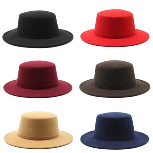 Elegant Formal Hat Men Women Wide Brim Jazz Cap Party Prom Flat Hat Adult - Picture 1 of 19