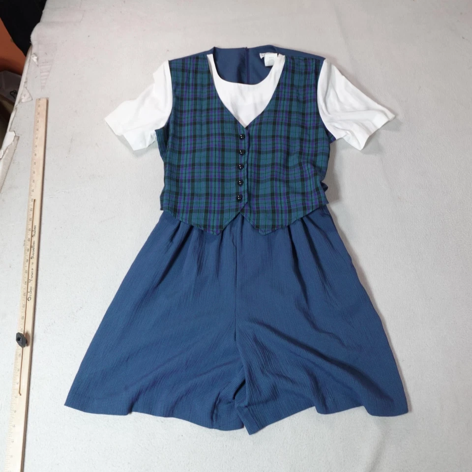 Miss Dorby Romper Feminino 12 Colete Xadrez Azul Camadas Shorts Preppy Tênis Escolar - Imagem 1 de 4