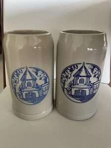Rastal German Beer Steins (2) Blue Architectural Design K.S. Marked. - Picture 1 of 16