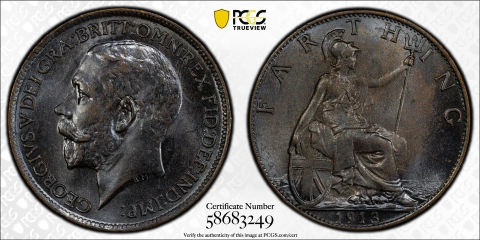 Gran Bretaña 1913 1/4 centavo graduación profesional MS64 ennegrecido Foto 1 de 1