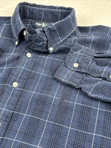 Ralph Lauren Shirt Mens Blue Windowpane Plaid Cotton Blake Flannel Button Up LG - Bild 1 von 17
