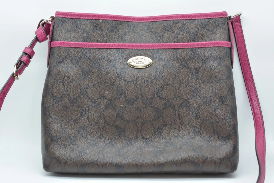 Coach Signature File Bag - Brown/Black/Raspberry, Very Nice Condition!! - Image 1 of 4
