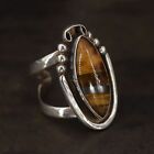 VTG Sterling Silver SOUTHWESTERN Tigers Eye Marquise Pebbled Ring Size 6.5 - 7g