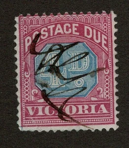 VICTORIA 4D 1890-94 Postage Due SG D4a Blue & Claret. Pen cancellation. - Picture 1 of 1