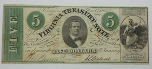 13.03.1862 veraltete 5 $ Virginia Schatznote sehr schön - Bild 1 von 4