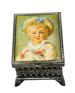 JUNGE ALS PIERROT SCHMUCKKÄSTCHEN VERSILBERT FRAGONARD REPRO MALEREI AUFKLAPPBAR 2”x 3” - Bild 1 von 10