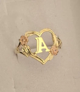 10k Yellow Or White Gold Womens Dc Textured Initial Letter A Heart Band Ring - Picture 1 of 4