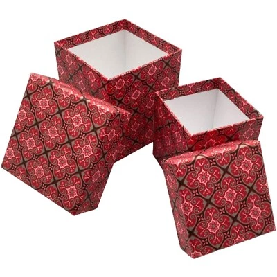2 Decorative Nesting Boxes Set Square Cube Stacking Home Decor Storage Red Pink - Image 1 of 4