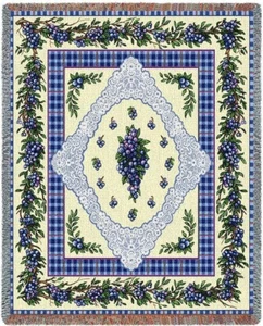 72x54 BLUEBERRY LACE Plaid Fruit Tapestry Afghan Throw Blanket - Picture 1 of 1