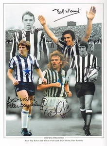 NEWCASTLE UTD - SIGNED PHOTO by 5, Robson, Clark, Moncur, Kilcline & Beardsley - Picture 1 of 2