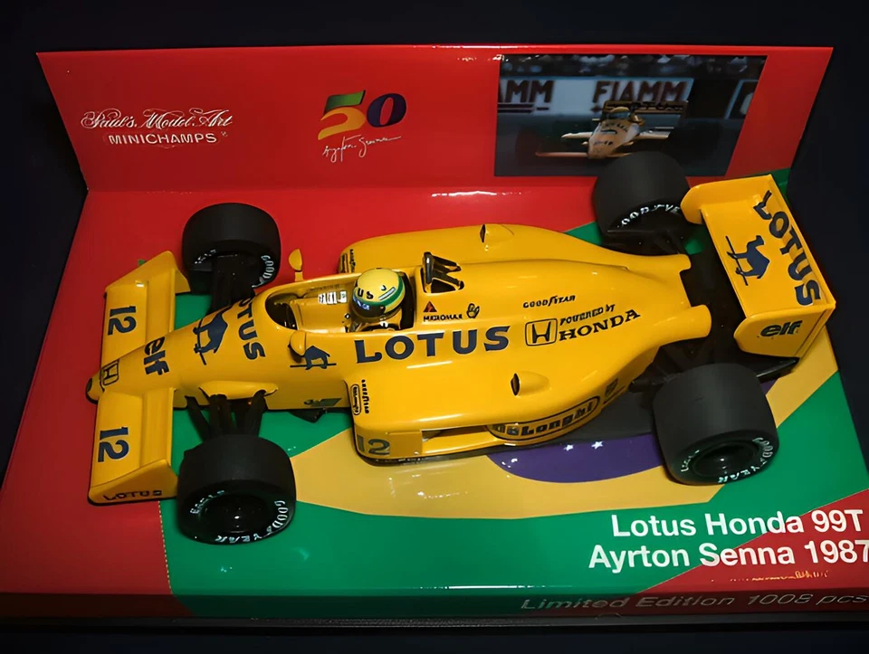 Minichamps 1/43 Lotus Honda 99T Ayrton Senna 1987 50th birthday PMA - Image 1 of 1